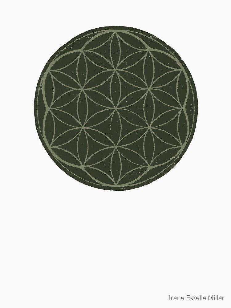 Flower of Life Linocut - Pine + Sage by Irene Estelle