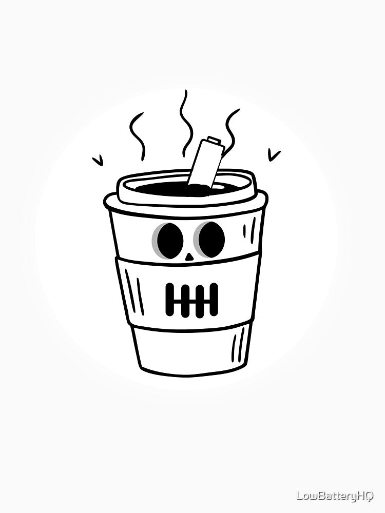 Running on Chaos & Caffeine – Skull Coffee Cup T Shirt by LowBatteryHQ