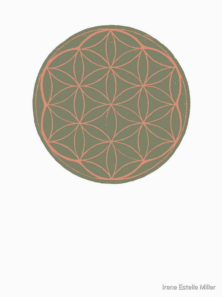 Flower of Life Linocut - Sage + Coral by Irene Estelle