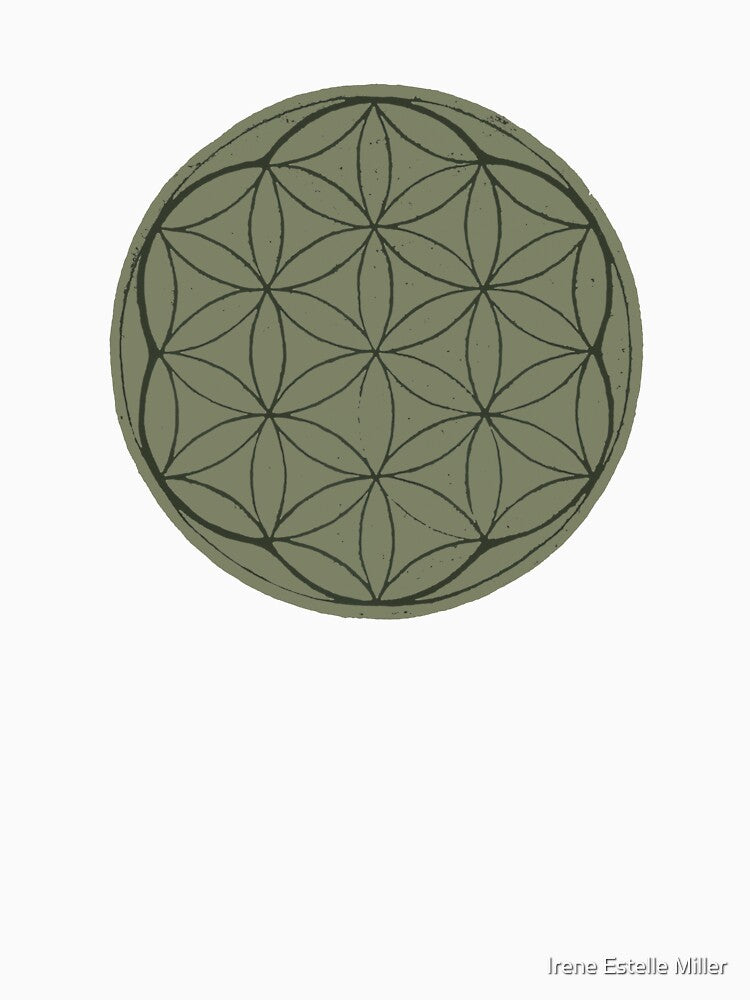 Flower of Life Linocut - Sage + Pine by Irene Estelle
