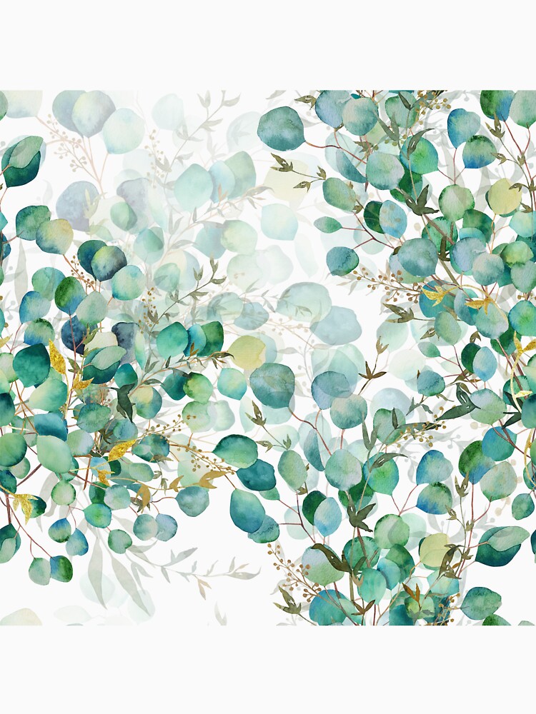 Seamless pattern of green eucalyptus watercolor leaves by Createssy
