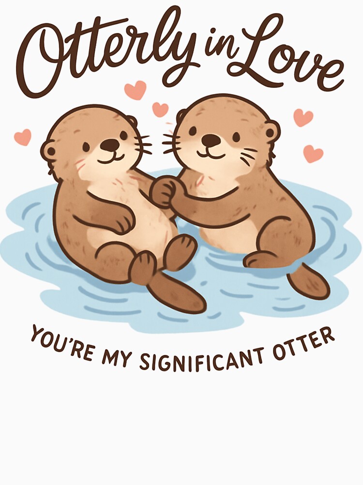 Otterly in Love Sea Otters Holding Hands Romantic Couples T-Shirt by GeniePixel