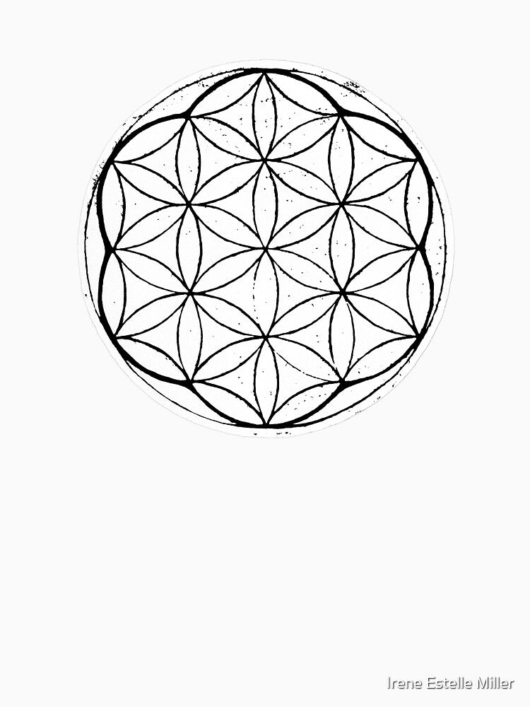 Flower of Life Linocut - Snow + Coal by Irene Estelle