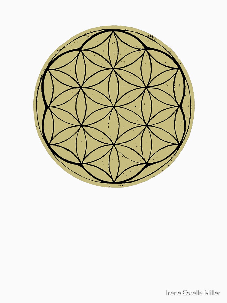 Flower of Life Linocut - Gold + Coal by Irene Estelle