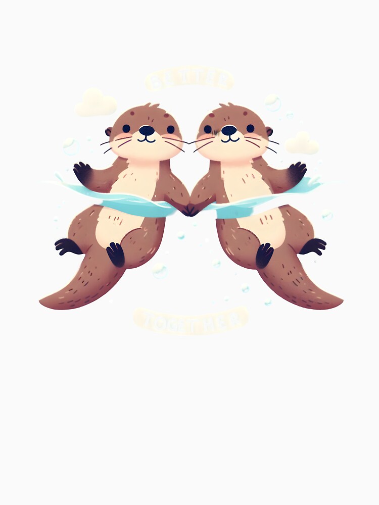 Two cute otters floating on their backs, holding hands by Wise-Stickers