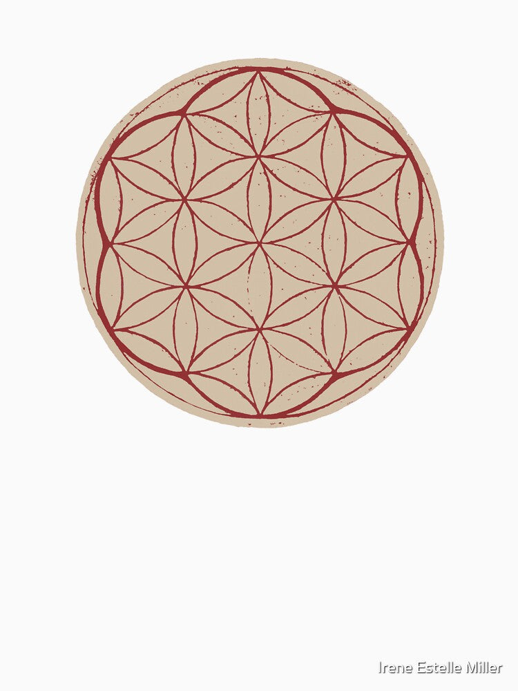 Flower of Life Linocut - Dove + Ruby by Irene Estelle