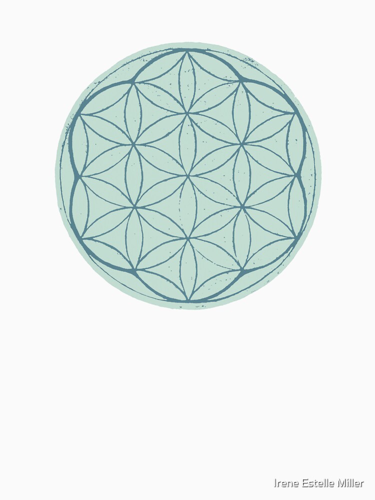 Flower of Life Linocut - Mint + Peacock by Irene Estelle