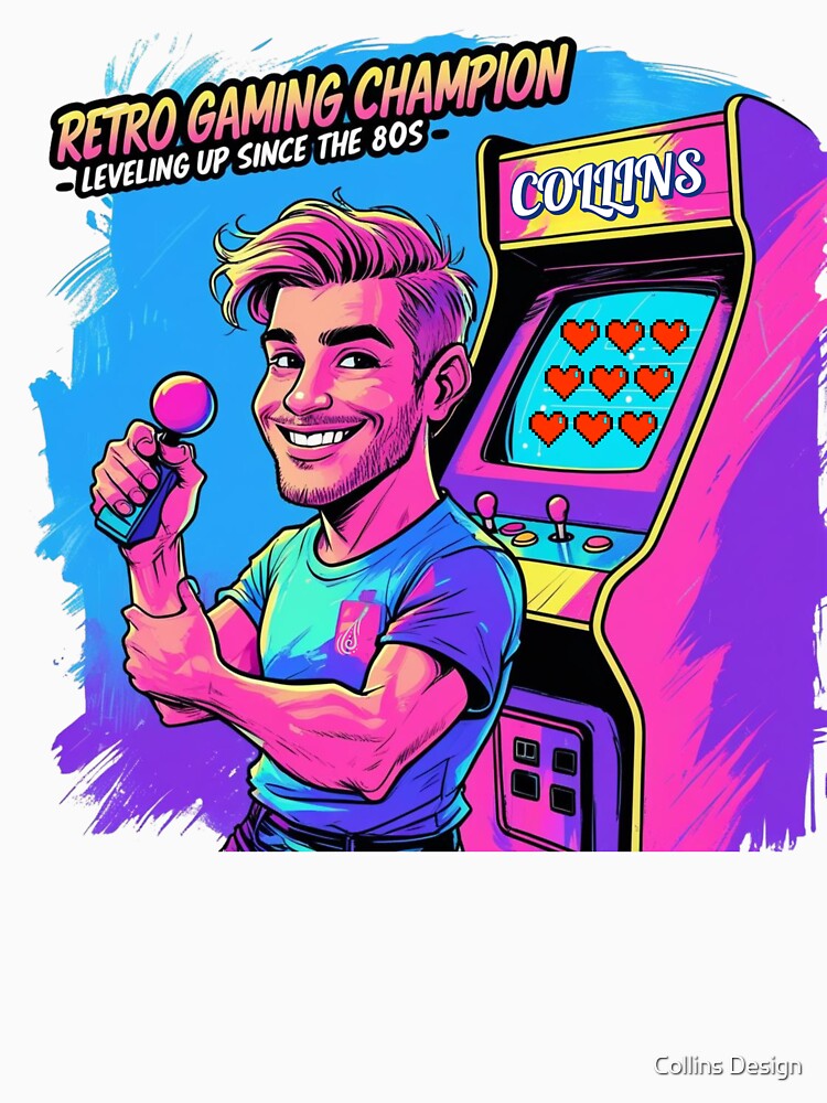 Retro Gaming Champion – Funny 80s Arcade Gamer Sticker by Collins Design