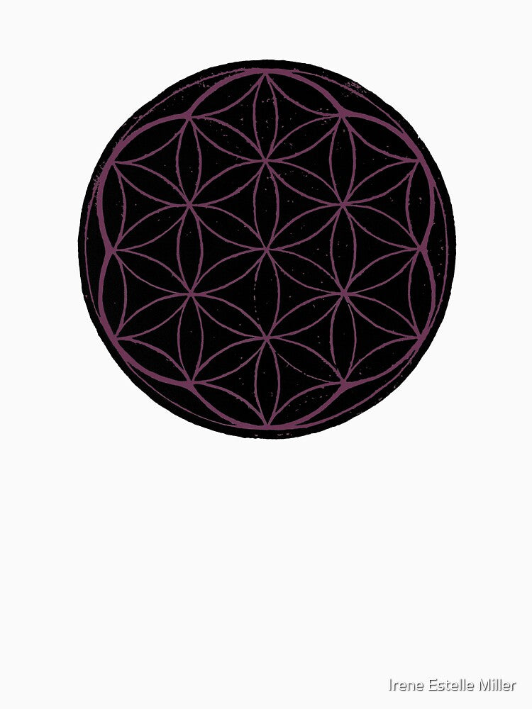 Flower of Life Linocut - Coal + Beet by Irene Estelle
