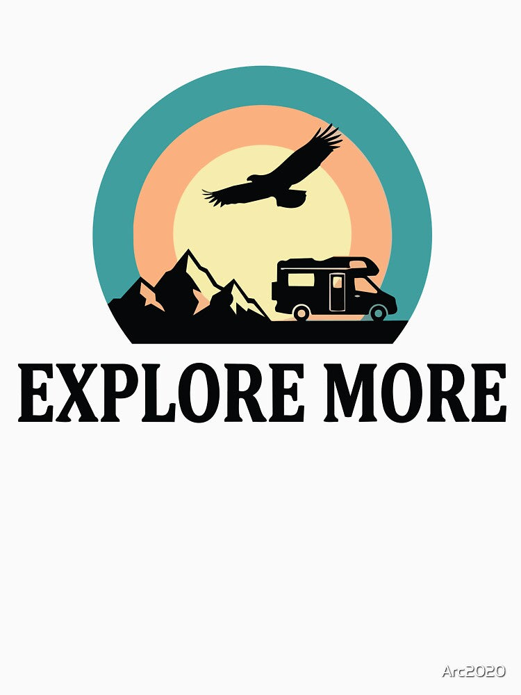 Explore More - Eagle & Mountain Van Life Retro Sunset Circle Banner by Arc2020