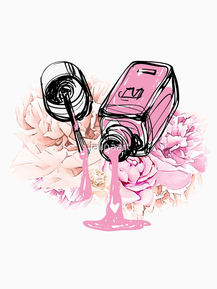 Blush pink nail polish and peony flowers by jalinaart