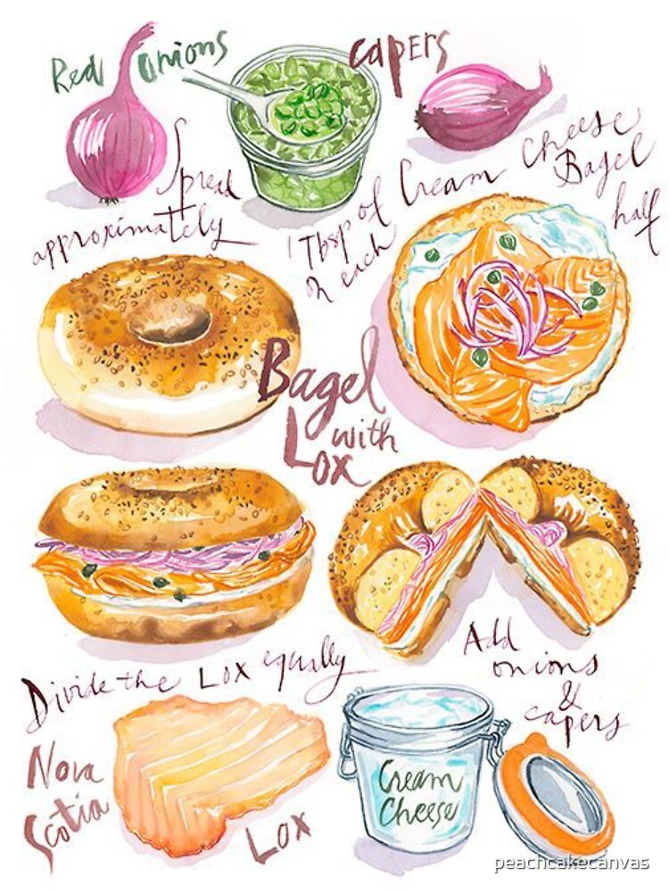 bagel, lox, bagel and lox, breakfast, food, brunch, nyc, i love bagels, funny, food lover, written, recipes, cafe, deli, new york by peachcakecanvas