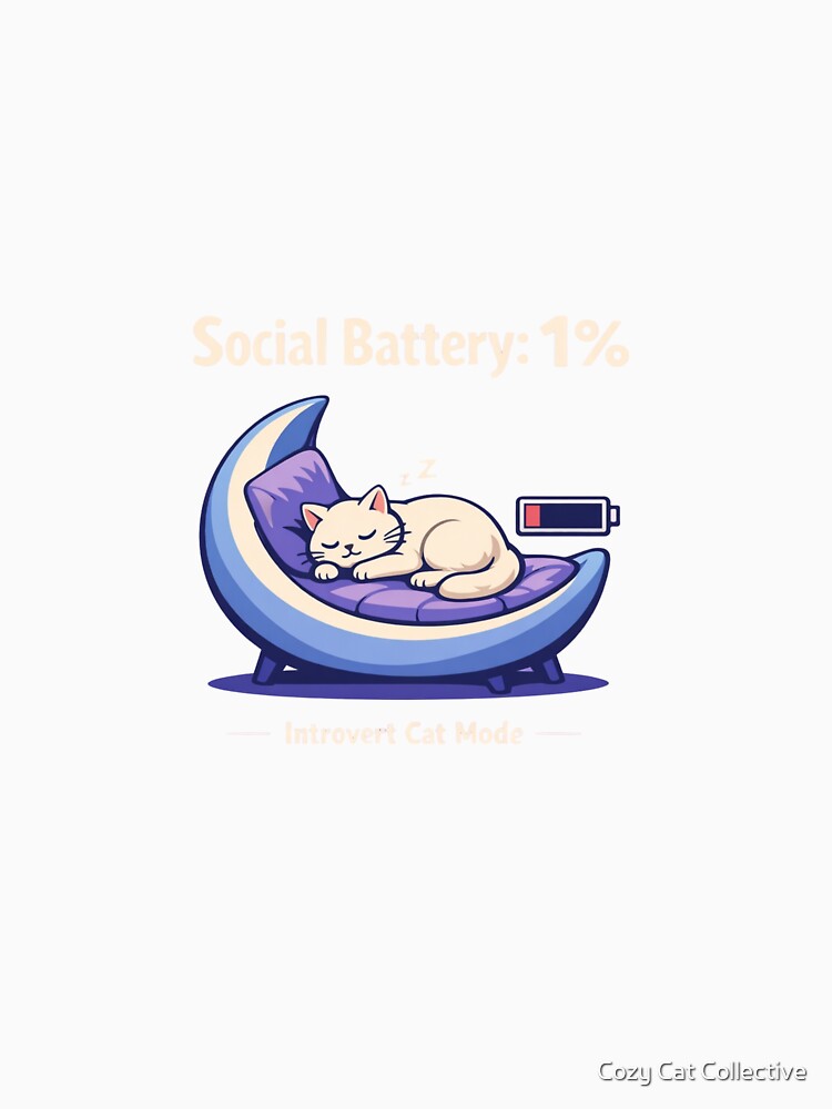 Social Battery 1% – Introvert Cat Mode Funny Sleeping Cat T-Shirt by Cozy Cat Collective
