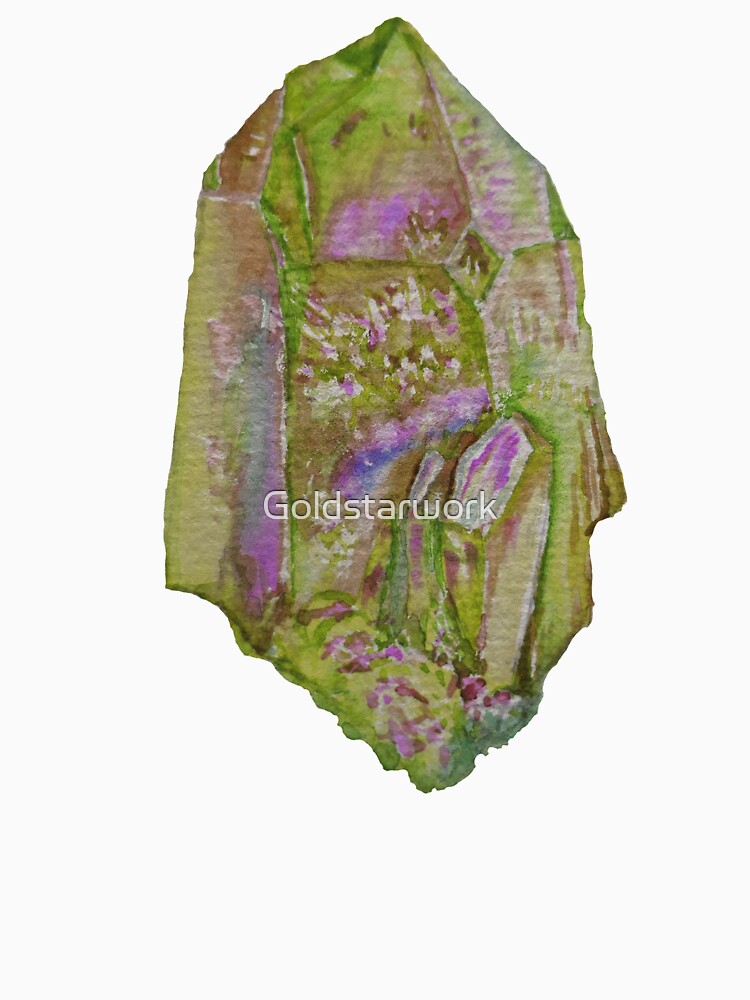 Green Quartz Crystal painting.  Watercolour healing crystal by Goldstarwork