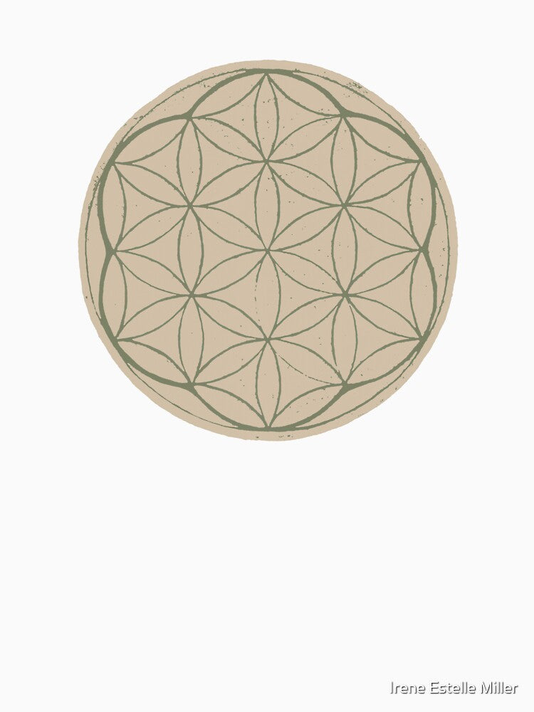 Flower of Life Linocut - Dove + Sage by Irene Estelle