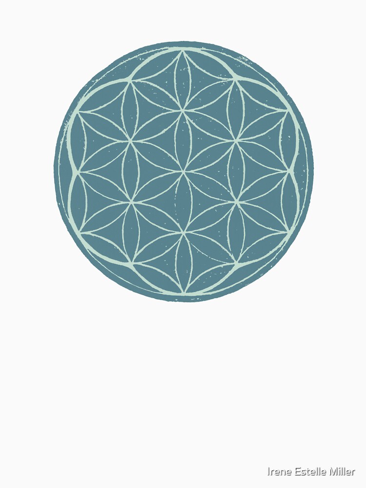 Flower of Life Linocut - Peacock + Mint by Irene Estelle