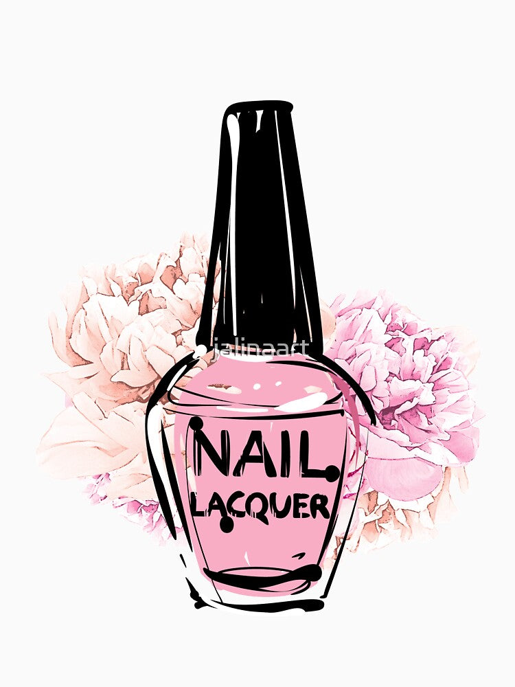 Pink Nail polish with peonies by jalinaart
