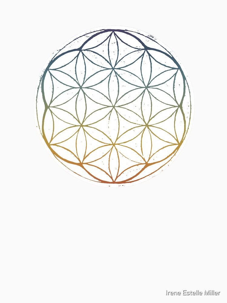 Flower of Life Linocut - Snow + Rainbow Sunset by Irene Estelle