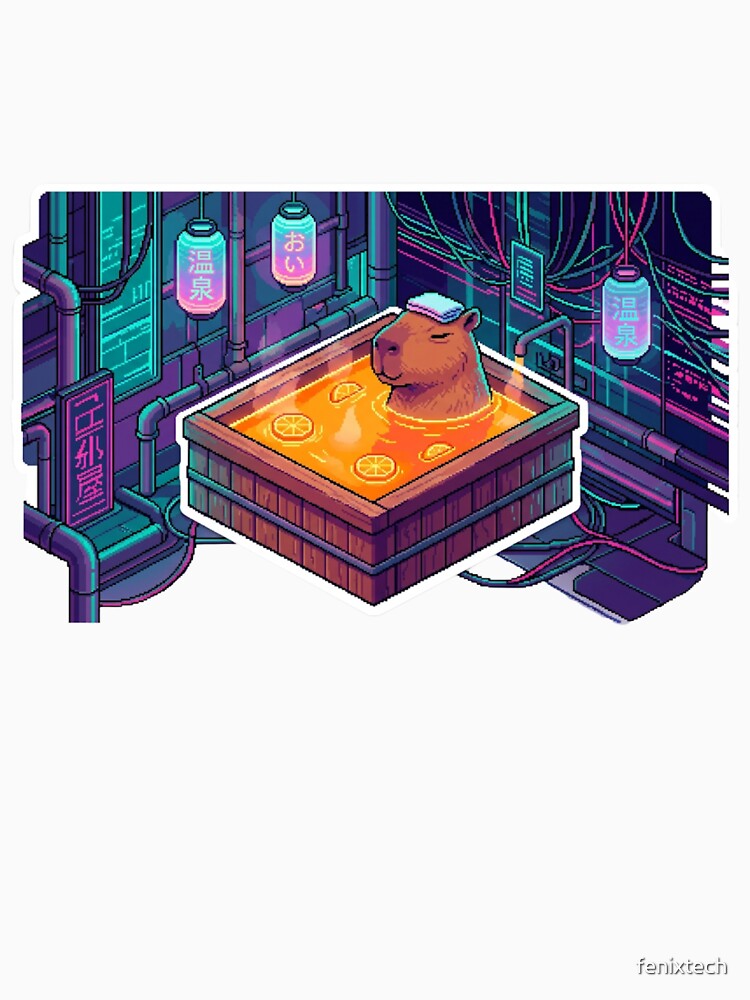 Capivara Neon Zen Pixel Art by fenixtech
