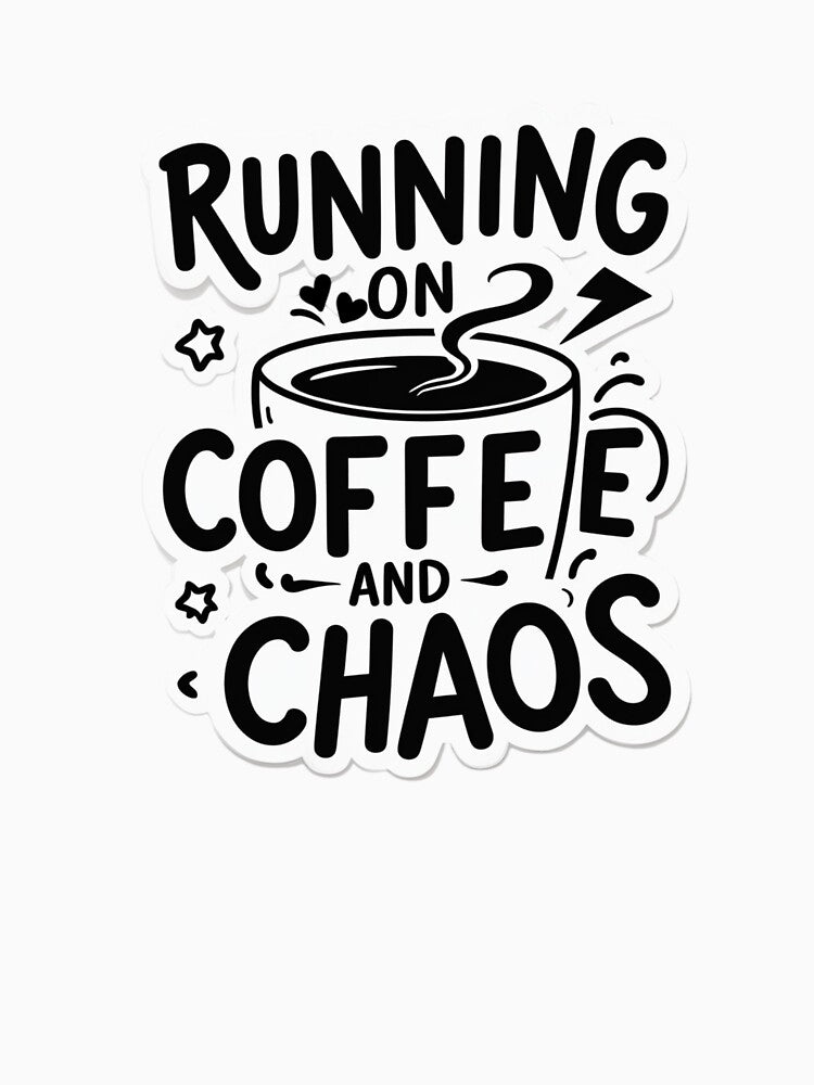 Running on Coffee and Chaos Funny Quote Design by Irene Catchmind