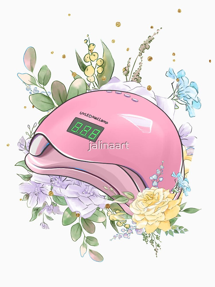 Nail pink UV lamp decorated with flowers by jalinaart