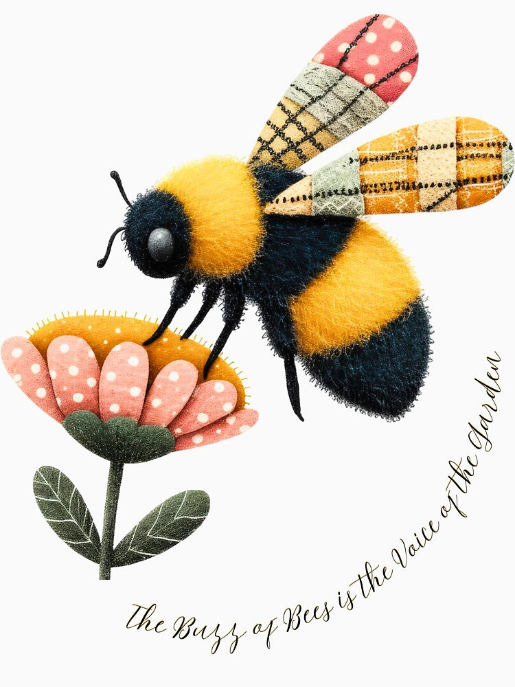 The Buzz of Bees is the Voice of the Garden: Patchwork Bee & Flower Design by Perennial Home & Gardens