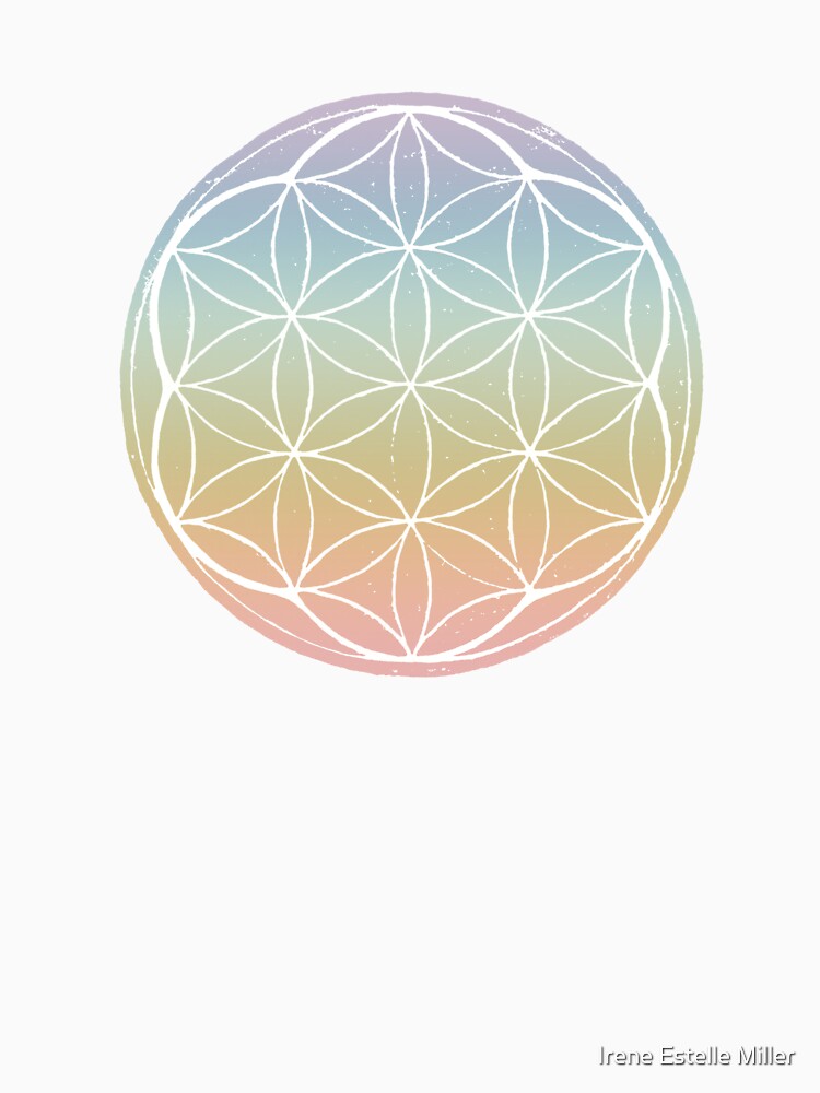Flower of Life Linocut - Rainbow Sorbet + Snow by Irene Estelle