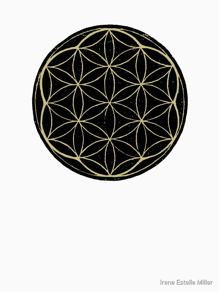 Flower of Life Linocut - Coal + Gold by Irene Estelle