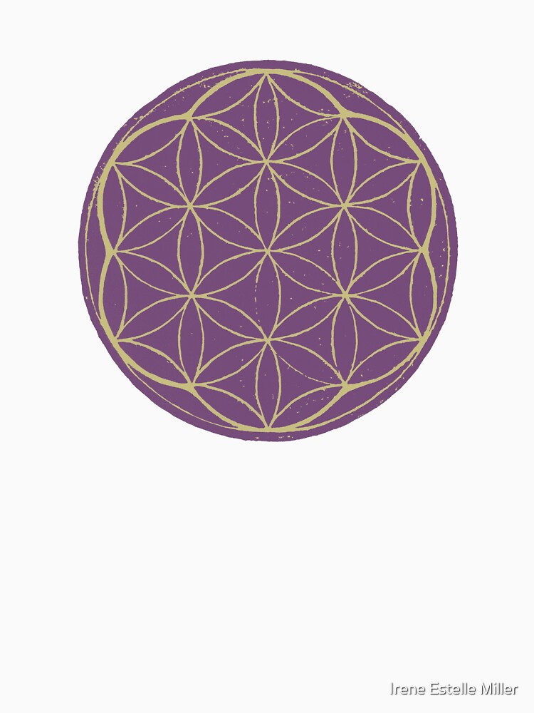 Flower of Life Linocut - Plum + Gold by Irene Estelle