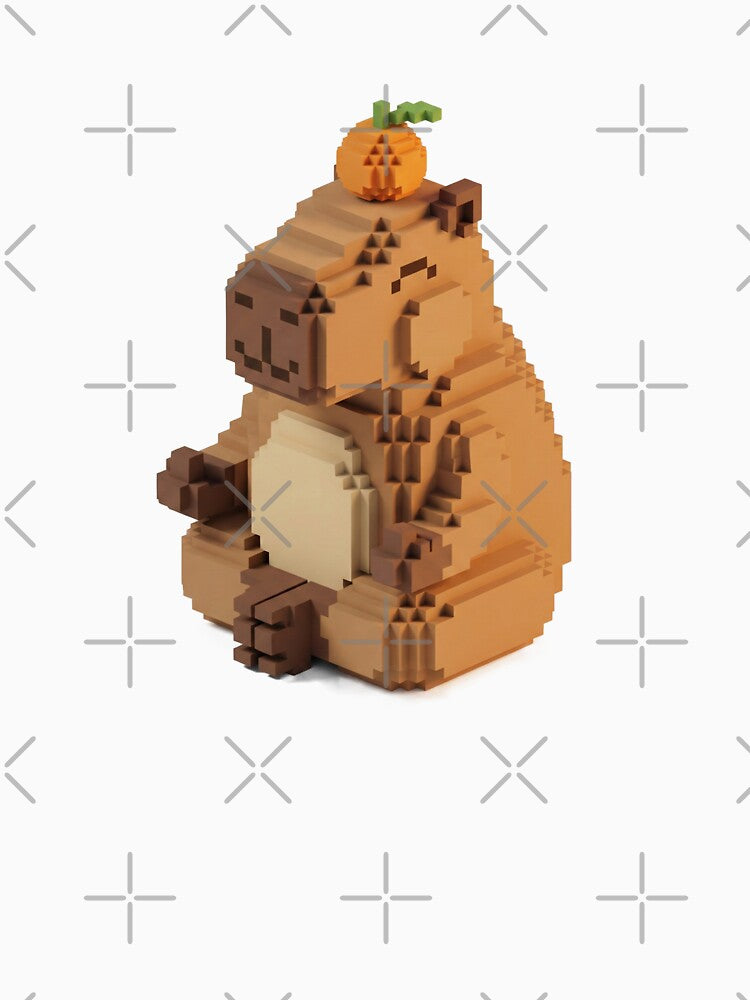 Zen Capybara in Onsen with Tangerine - Cute Voxel Art Sticker by PikyShop