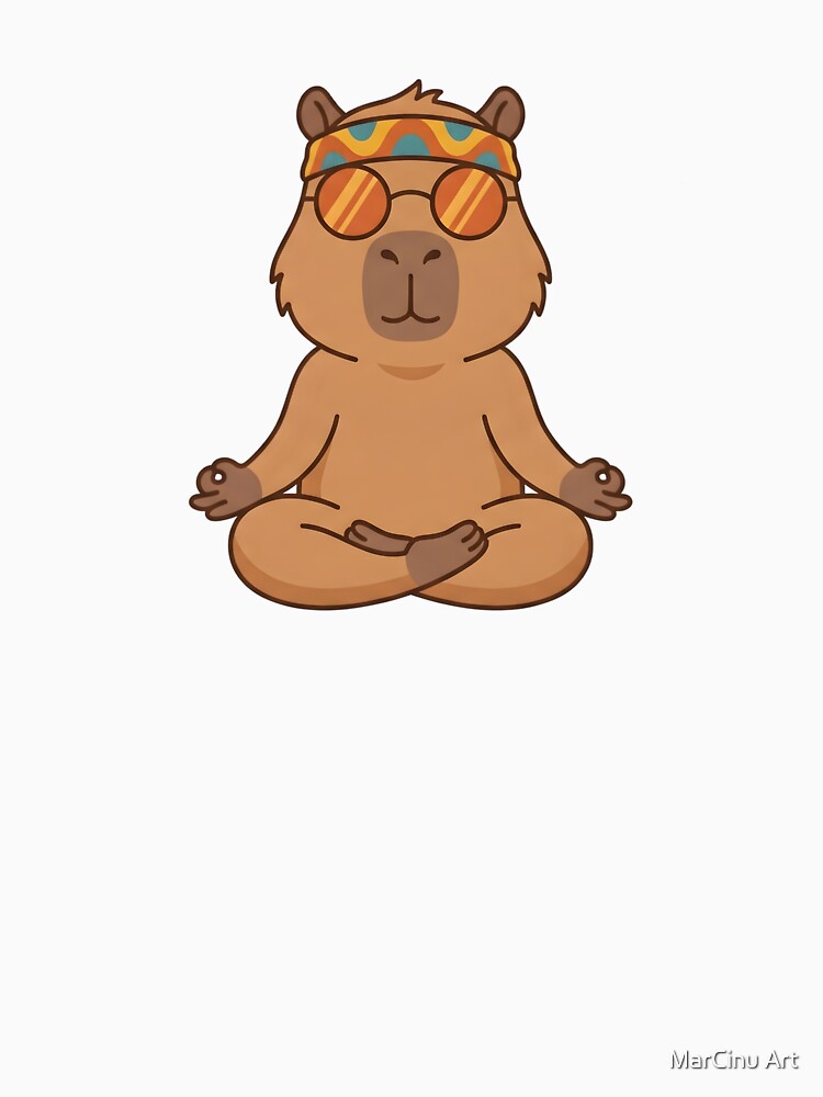Zen Hippie Capybara Meditating Retro Style by MarCinu Art
