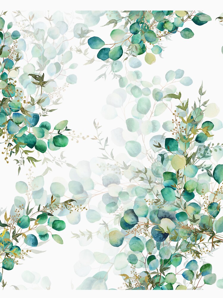Seamless print of green eucalyptus watercolor leaves by Createssy