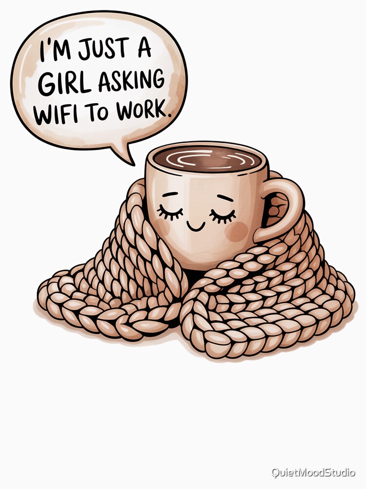 I’m Just a Girl Asking WiFi to Work – Cozy Coffee Aesthetic Sticker by QuietMoodStudio