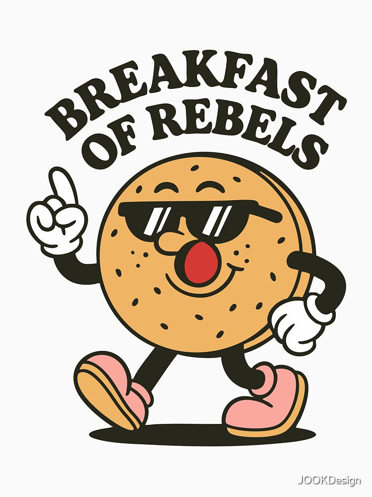 Breakfast of Rebels | Funny Retro Bagel Character Cartoon Design by JOOKDesign