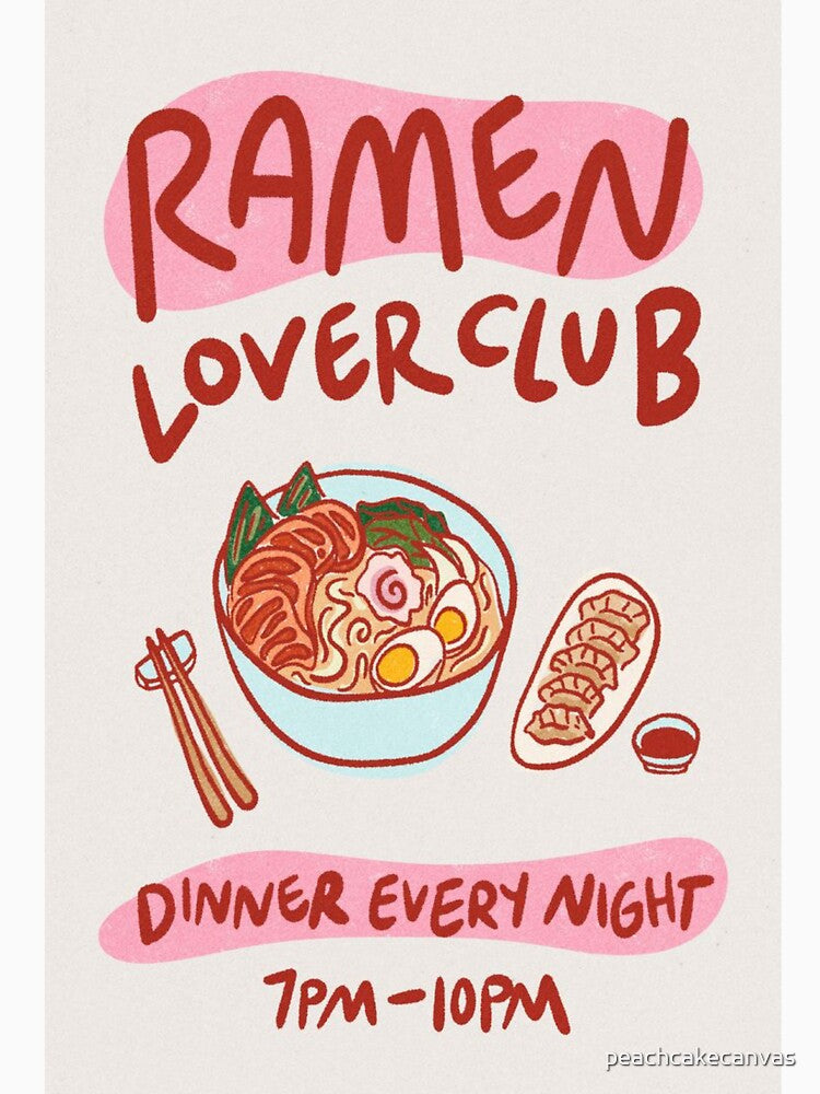 ramen, ramen lover, dumplings, soy sauce, japan. kitchen, food lover, fork, noodles, asian, funny, cute, kitchen print by peachcakecanvas