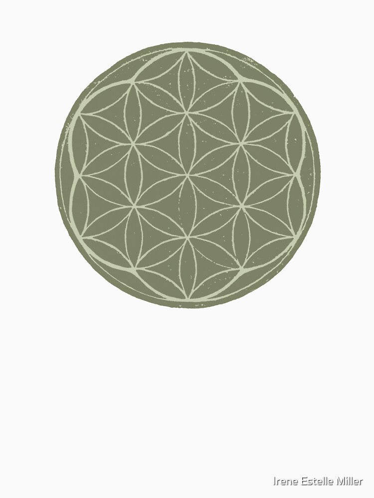 Flower of Life Linocut - Sage + Tea by Irene Estelle