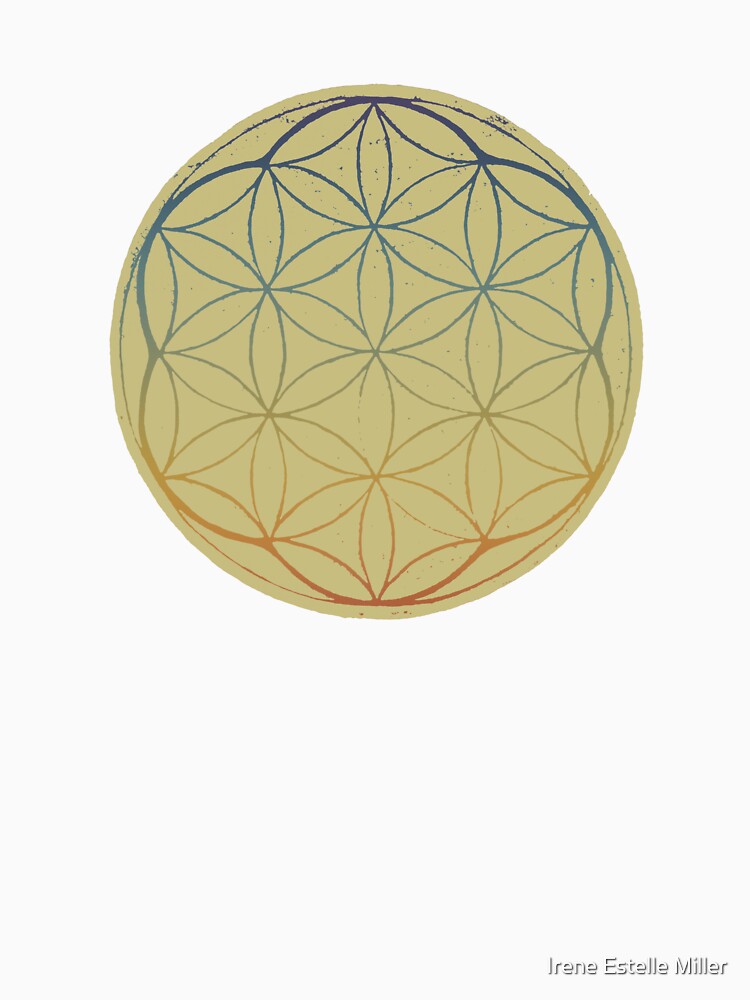 Flower of Life Linocut - Gold + Rainbow Sunset by Irene Estelle