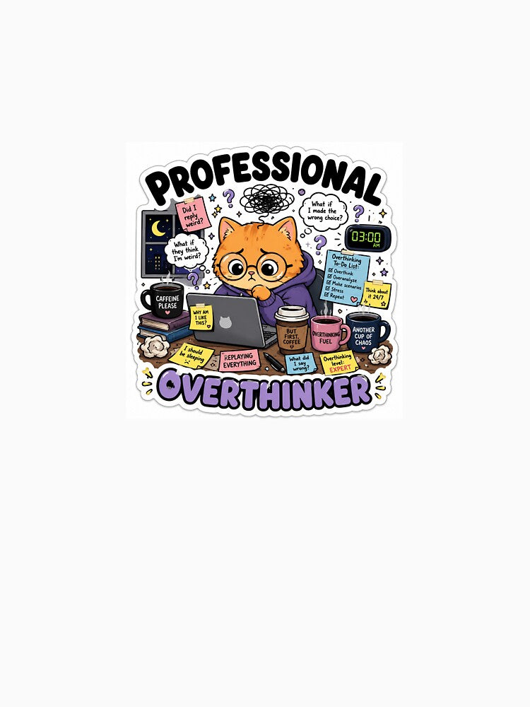 Professional Overthinker Funny Cat Sticker by Dropza