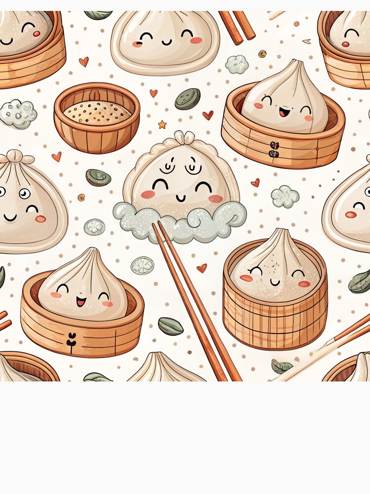 Cute Kawaii Dumpling Seamless Pattern by Marie and Grace Designs