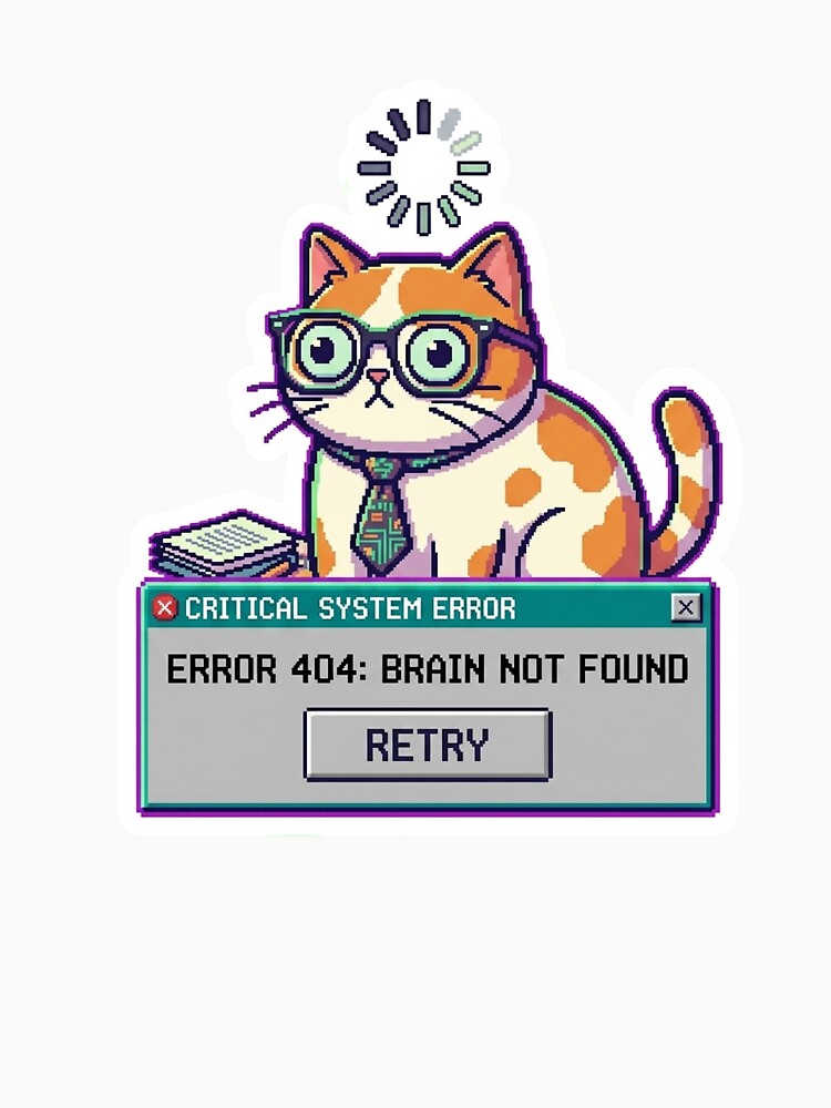 Error 404 Brain Not Found Pixel Art Cat Sticker by Cat Meme Fund