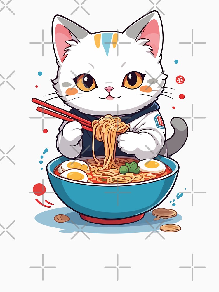 Cute Kawaii Cat Eating Ramen by BaliChili