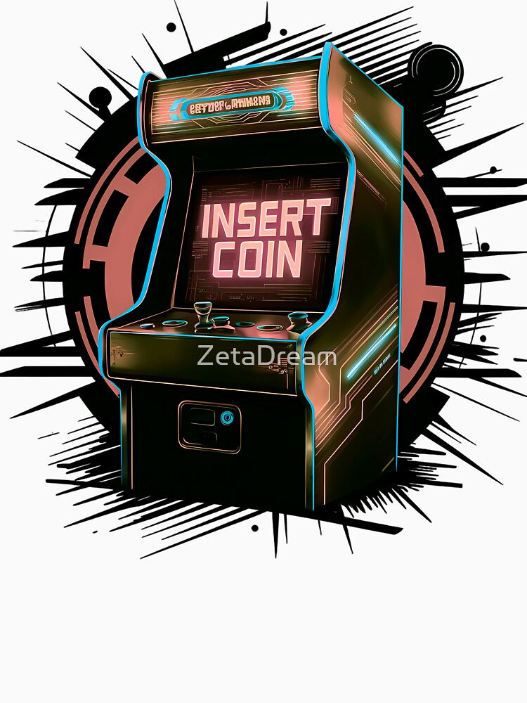 Insert Coin Retro Arcade Neon Gaming Design by ZetaDream