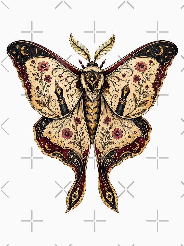 Vintage Celestial Floral Moth by Reese Regulus Studio