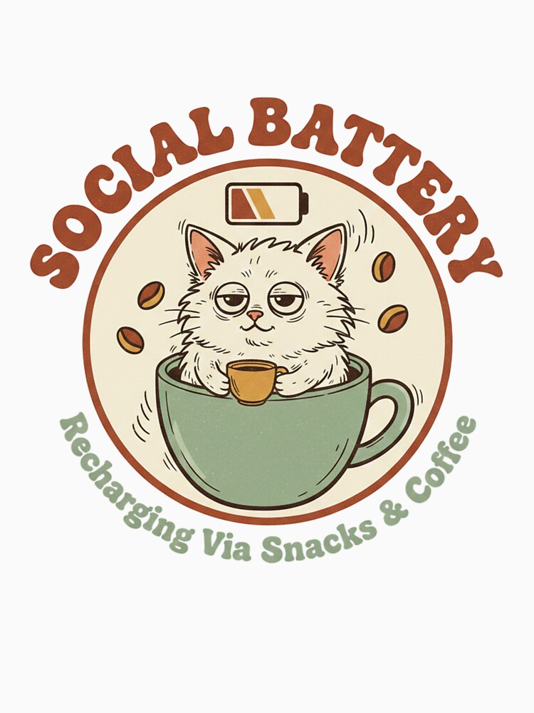 Social Battery Recharging Via Snacks and Coffee Introvert Cat by CozyPanicStudio