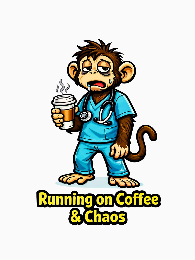 Funny Nurse Monkey Illustration – Coffee and Chaos Quote by anamul43