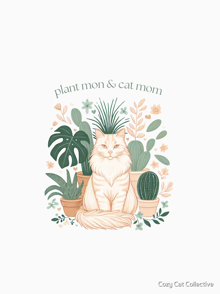 Plant Mom & Cat Mom Aesthetic – Cute Botanical Cat Lover Gift Shirt by Cozy Cat Collective