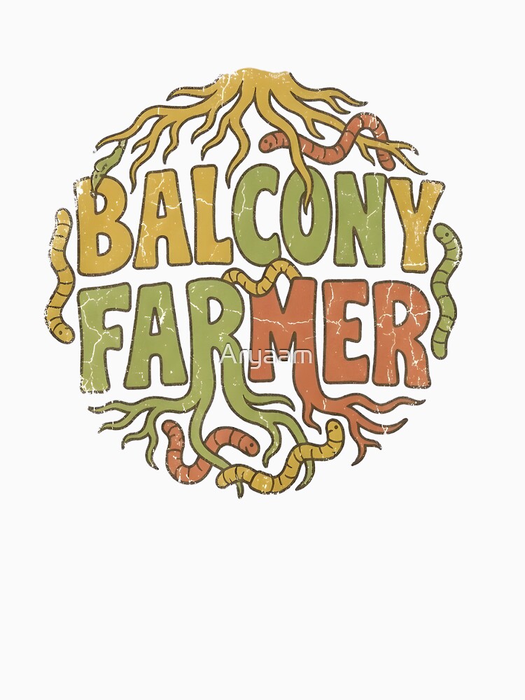Balcony Farmer Urban Gardening Retro 70s Typography, Roots & Compost Worms by Aryaam