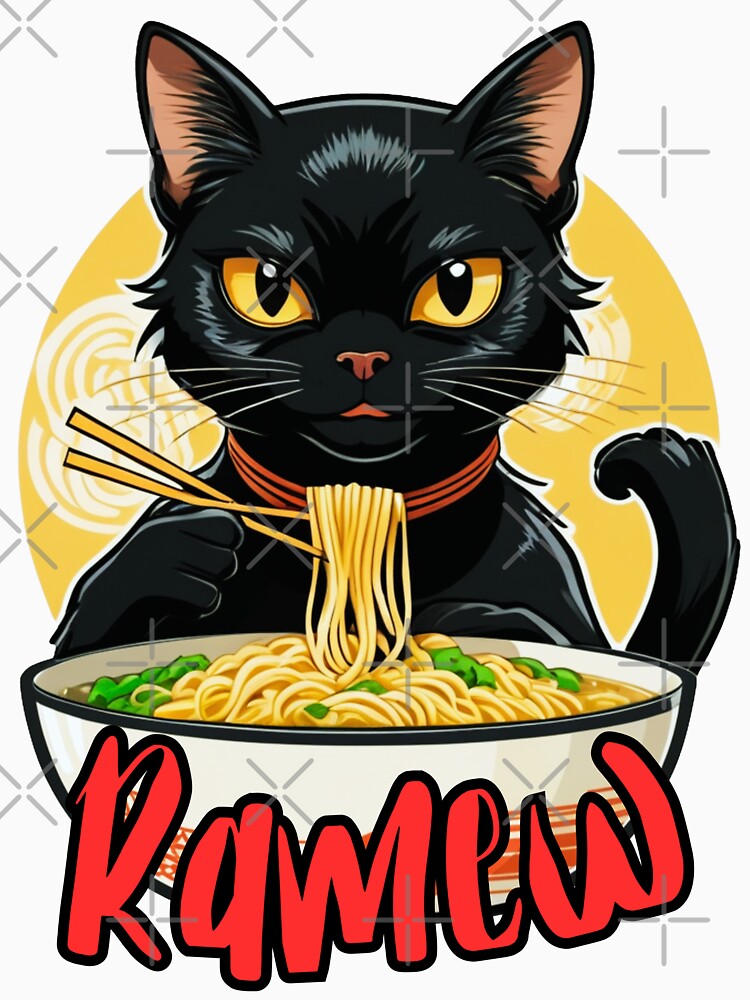RAMEW Cute Black Cat Eating Ramen Noodles Best Gift for Cat and RAMEN Lovers by VZCreativeLab
