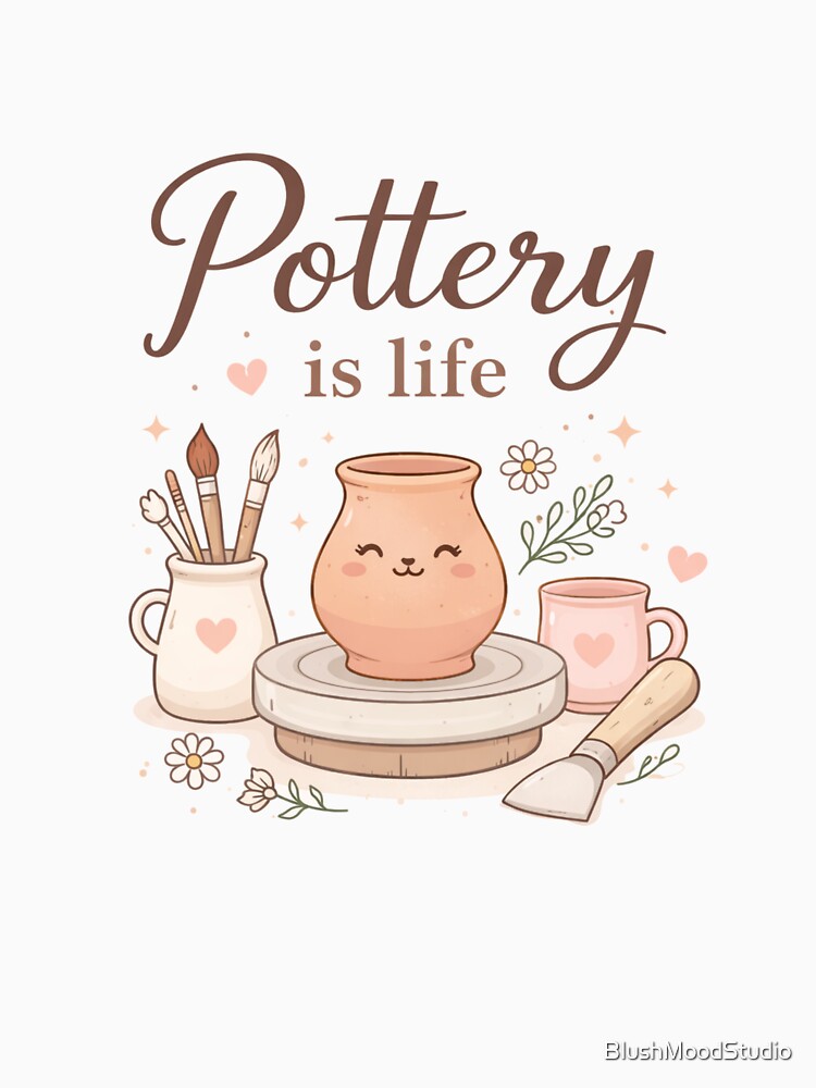 Pottery Is Life – Cute Pottery Wheel Illustration for Ceramic Lovers by BlushMoodStudio