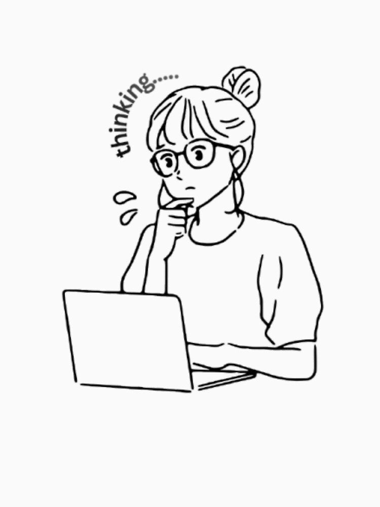Overthinking Girl Aesthetic Line Art | Introvert Thinker Laptop Illustration | Minimalist Mental Health Design by SOLIORA  ATELIER